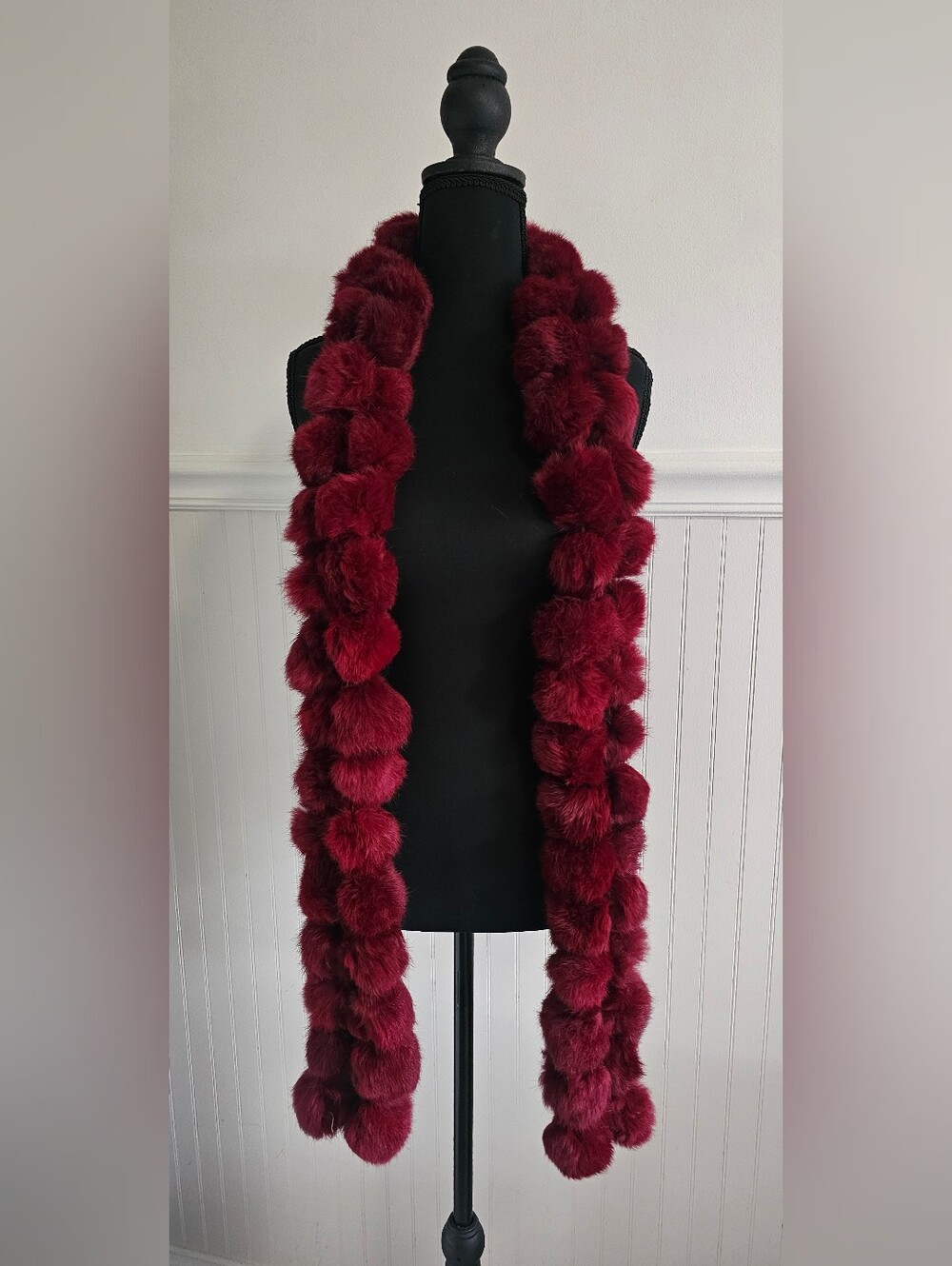 Luxurious Deep Red Pom-Pom Fur Scarf - Women Accessories - Picture 2 of 2